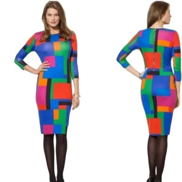 Lauren Ralph Lauren Colorblock Geometric Print Sheath Dress - Picture 1 of 6